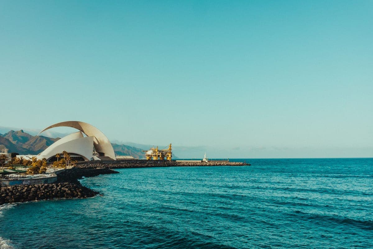 The Auditorio de Tenerife on the Santa Cruz waterfront, with the Anaga mountains behind
