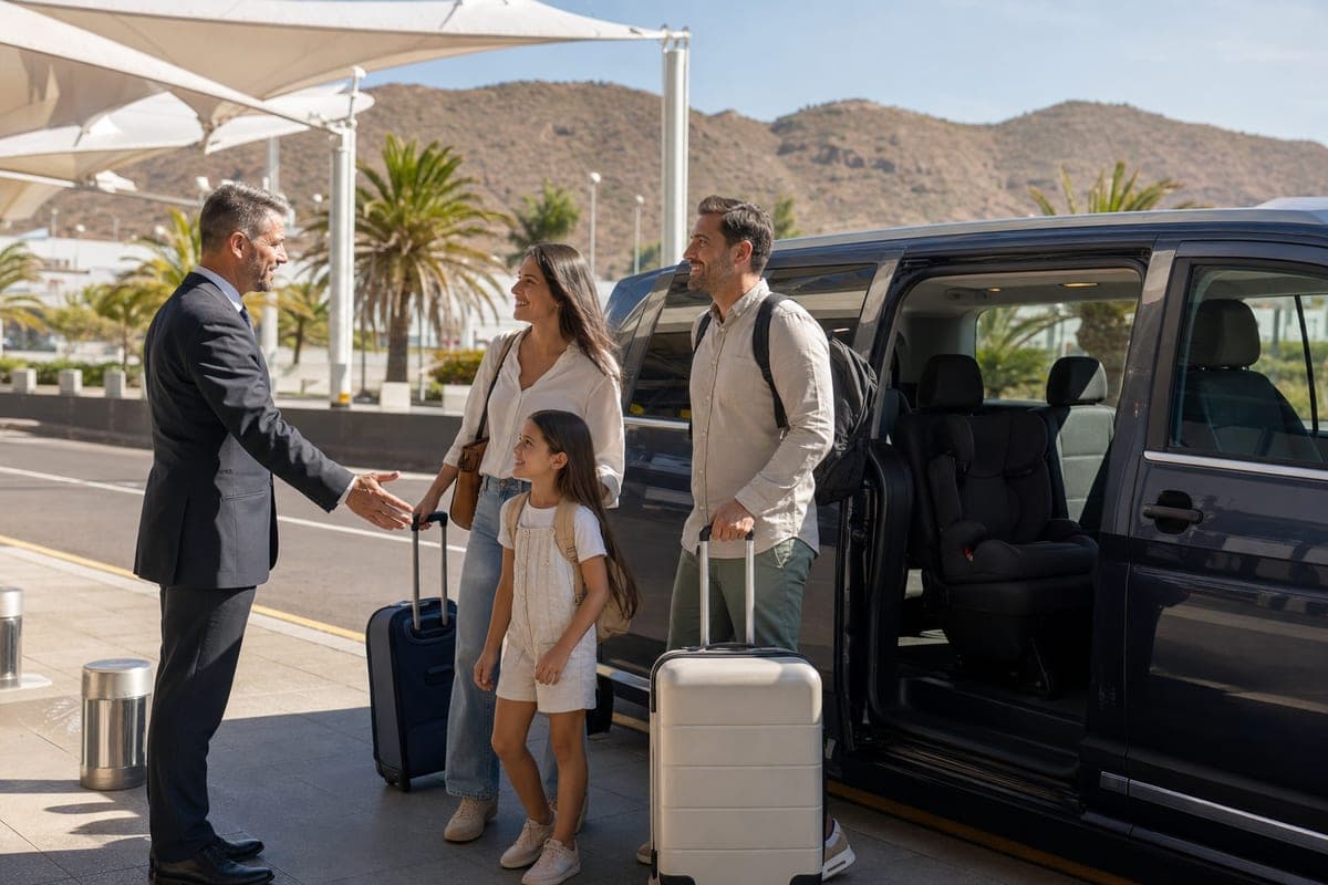 Family meeting their private transfer driver at Tenerife South Airport